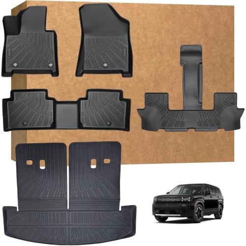 Floor Mats for 2024 2025 Hyundai Santa Fe Fuel (Non-Hybrid) All Weather TPE Floor Liners Trunk Mat with Backrest Mat for Hyundai Sante Fe Accessories 2024 2025 (Full Mat Set)