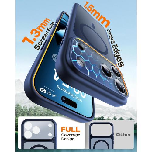 TOCOL for iPhone 17 Pro Case, Full Camera Protection, Built-in Magnetic Ring, Compatible with Magsafe Charger, Translucent Matte Phone Case for 17 Pro 6.3 inch (Dark Blue)