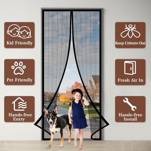 Yotache Magnetic Screen Door Fits 30x80 Inch Doors, Screen Size 32x81, Reinforced Screen Mesh with Full Strip Magnets for Front/Back Patio Single Sliding Door