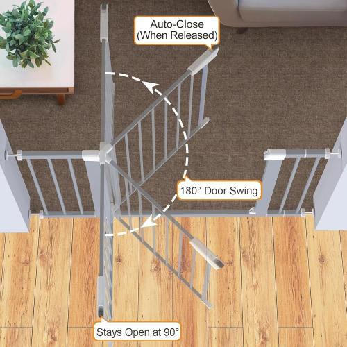 Cumbor 29.7-46 Baby Gate for Stairs, Auto Close & Dual Lock Dog Gate for the House, Mom's Choice Awards Winner-Pressure Mounted Pet Gates for Doorways & Hallways, Walk-Through Child Gate Indoor, Gray