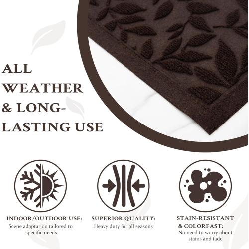 Coffee Brown Leaves Fall Outdoor Indoor Entrance Doormats, Absorbent Durable Heavy Duty Welcome Front Door Mat,Thick Natural Rubber Back,Easy Clean Entryway Mat 17x30 Inch, Low Profile