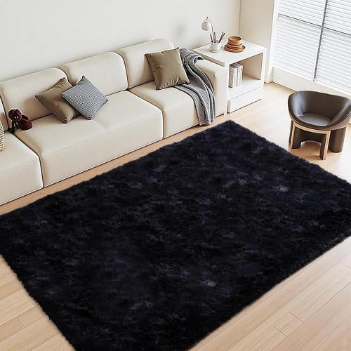 Black Rugs for Living Room Fluffy 5x7 ft Bedroom Rug Non-Slip Area Rugs Shag Carpet for Nursery Kids PlayRoom Dorm Office Indoor Modern Plush Carpets Boys