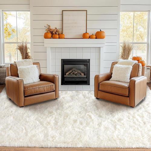 Large Rug for Living Room 6x9 Feet, Modern Soft Shag Area Rug, Plush Fuzzy Carpet for Bedroom Girls Boys Room Home Nursery Teens Dorm Decor, Cream White