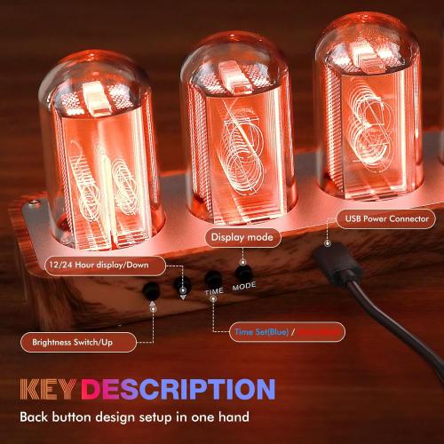 ClocTeck Nixie Tube Clock Walnut Digital Clock, Support Wi-Fi Time SYNC, Alarm & Timer, 12/24H Display, A Retro Gift for Friends (Wood Grain)