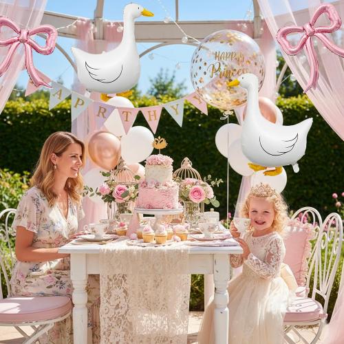 4PCS One Silly Goose Balloons and Pink Bows – White Goose Pinl Bow Foil Balloons for One Silly Goose Birthday Decorations, Coquette Bow Baby Girl Party Decor, Gingham Farm Baby Shower Supplies