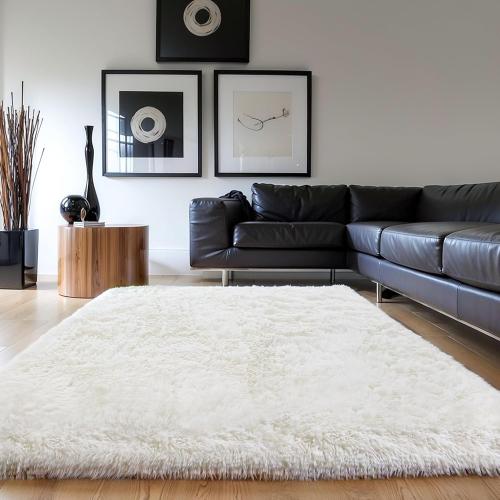 Thick Area Rug 4x6 Cream White Fluffy Shag for Bedroom, Soft Washable Fuzzy Shaggy Non-Slip Plush Carpet for Living Room, Modern Furry Rugs for Kids Nursery Baby Boys Girls Dorm, Ivory