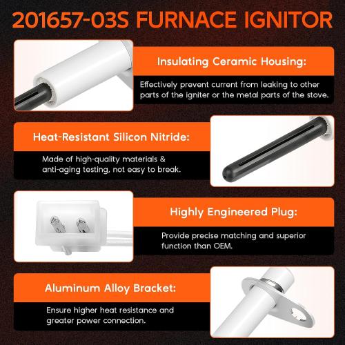 Upgraded 201657-03S Furnace Hot Surface Ignitors Compatible with Goodman Amana Janitrol Nitride Igniters, Replace 201657-03 20165702 20165702S 601TB IGN02004 0230K00001