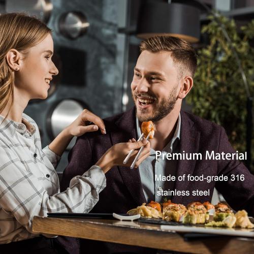 Metal Chopsticks Reusable 316 Stainless Steel Chopsticks Multipack Dishwasher Safe Chop Sticks Square Fancy Laser Engraved Non-slip Korean Chopstick for Cooking Eating 9.45 Inches 5 Pairs Gift Set