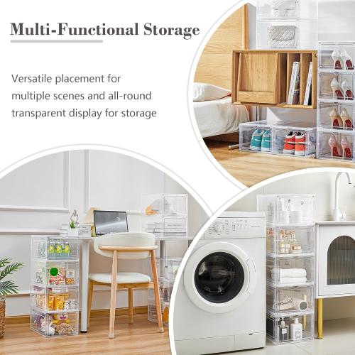 Pack of 6 Storage Bins with Lids, 6 Pack Clear Plastic Storage Containers with Magnetic Acrylic Door, 19 Qt Stackable Storage Box for Home,Office Organizing