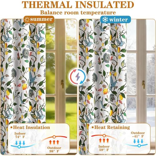 FRAMICS White Blackout Curtains Floral Grommet Curtains 63 Inch 2 Panels