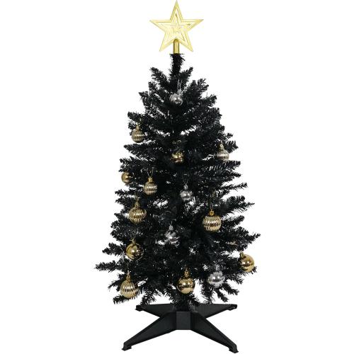 Sunshine Black Christmas Tree with Light 3ft Artifical Full Christmas Tree with Ball & Star Ornaments 8 Lighting Modes for Holiday Decor