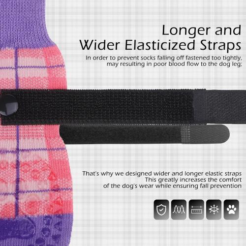 EXPAWLORER Dog Socks to Prevent Licking Paws,4 Pcs Double Sided Anti Slip Dog Socks with Grippers,Dog Shoes Grips for Hardwood Floors,Dog Booties for Small Medium Large Senior Dogs,Pink Purple XL