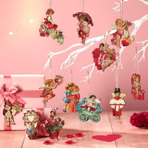 Karenhi 24 Pcs Vintage Easter Ornaments for Tree St Patricks Day Tree Decoration Wooden Bunny Ornaments Easter Hanging Cutouts with Rope for Crafts Basket Holiday Spring Party Favors(Vintage Style)