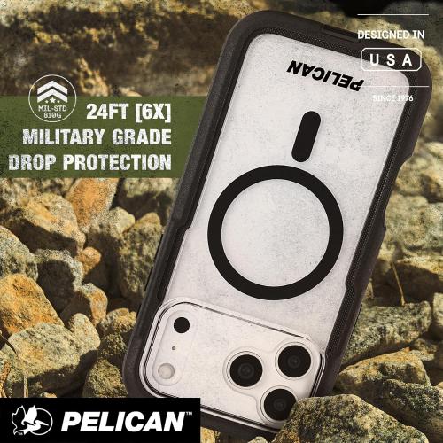 Pelican Voyager iPhone 17 Pro Max Case [Compatible with MagSafe] Rugged Phone Case, 24ft Military-Grade Drop Protection - Heavy Duty Cover w/Belt Clip Holster for iPhone 17 Pro Max - Black/Clear