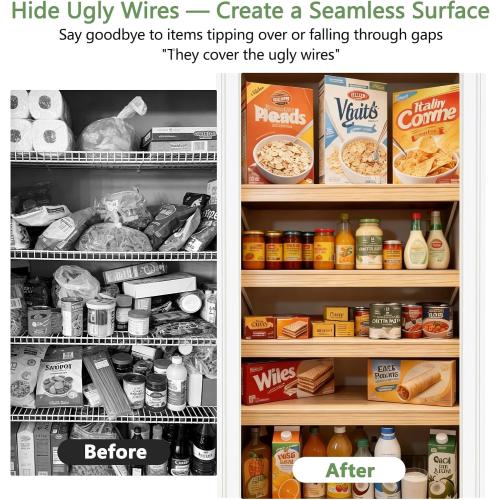 Solid Wood Shelf Covers for Wire Shelving, Wire Rack Covers for Pantry Shelves, Tool-Free & Snap-On (5pcs, 30 W x 16 D)