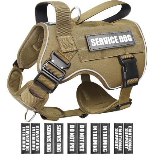 WINSEE Tactical Dog Harness for Large Dog, Heavy Duty Service Dog MOLLE Vest with 10 Pet Patches, No Pull Military Working Vest for Training Hunting Walking