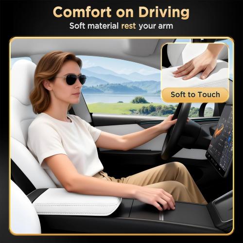for Tesla Model Y Juniper(2025-2026) & Model 3(2024-2026) Leather Center Console Cover [Soft Touch & Match Seat Color] Armrest Cover for Tesla Model 3 & Model Y Juniper Accessories White