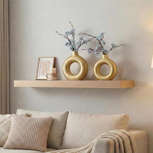 Gold Vase Decor Donut Vase Set of 2 - Circle Hollow Vases, Modern Matte Ceramic Vases for Entryway Living Room Bedroom Dining Table Centerpiece Office Home Decor