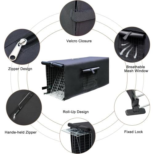 Live Feral Cat Trap Cage with Cover, Heavy Duty Folding Animal Traps Cage for Stray Cats, Humane Cat Trap for Raccoon, Squirrel, Skunk, Catch and Release - (32 x 10 x 12 inches)
