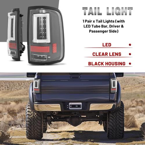 HECASA LED Tail Lights Compatible with 2004-2008 Ford F150 w/3D LED Tube Bar Replacement for 5L3Z13405CA 5L3Z13404CA 6L3Z13405AA 6L3Z13404AA Rear Brake Lamps Clear Lens Black Housing