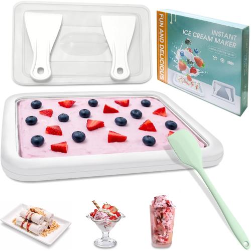 Rolled Ice Cream Maker with Lid and 2 Spatulas and Silicone Scraper