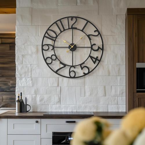 Cuspin Large Wall Clock for Living Room Decor, 30 Inch Decorative Wall Clocks Battery-Operated Silent Non Ticking Metal Modern Black Round Clock Arabic Numerals