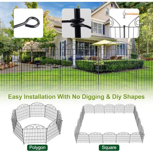 SUNLAX 5 Panels Decorative Garden Fence 12ft(L) x 32in(H) Metal Fence Panels Dog Fence Animal Barrier Fence No Dig for Backyard Outside Yard Patio Without Gate