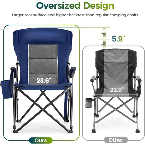 ALPHA CAMP Oversized Folding Camping Chairs High Backrest Heavy Duty Lawn Chairs for Adults Support 500 LBS Portable Camp Chairs with Cup Holders Large Side Pocket for Outdoor