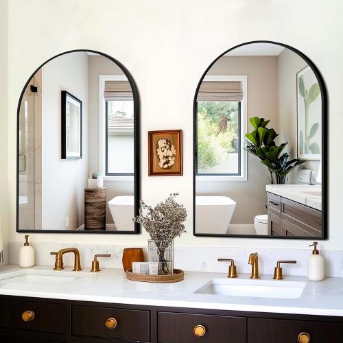 Set of 2 Size 24x36 Color Black FICTOR Bathroom Mirror for Wall,2 Pack 24”x36” Arched Vanity Bathroom Mirror for Over Sink, Metal Framed with HD Shatter-Proof Glass for Entryway, Living Room,Bedroom(Black)