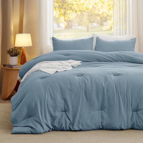 Bedsure King Comforter Set, Dusty Blue Soft Prewashed Bedding for All Seasons, 3 Pieces GentleSoft™ Bed Set, 1 Lightweight Comforter (104x90) and 2 Pillowcases (20x36)