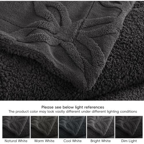 Fleece Blanket King Size for Bed, 510GSM Fleece Lightweight Yet Warm Blanket, No Shed No Pilling, Tufted Jacquard Cozy Thick Bed Throw for Home Decor Christmas, Dark Grey