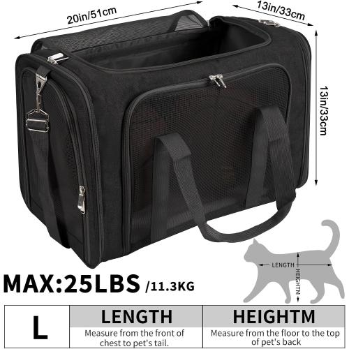 Soft-Sided Cat/Dog/Pet Carrier, Collapsible Pets Travel Carriers | For Big Cats/Small Dogs with Shoulder Strap & Removable Mat, Mesh Puppy Carry Bag, Up to 25 Lbs, TSA Airline Approved(Black)