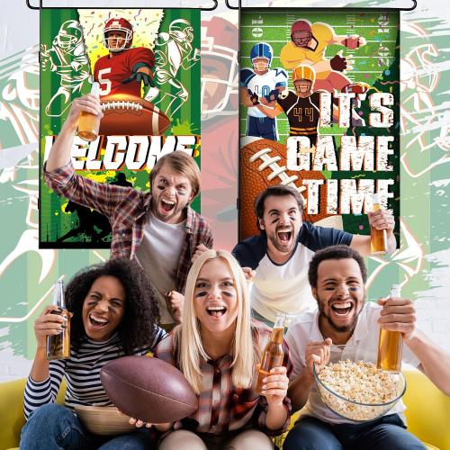 Boao 2 Pack Football Welcome Garden Flags 12 x 18 Inch Double Sided Burlap Football Garden Flag for Sport Themed Birthday Party Decorations Outside Welcome Yard Wall Door Sign Decor