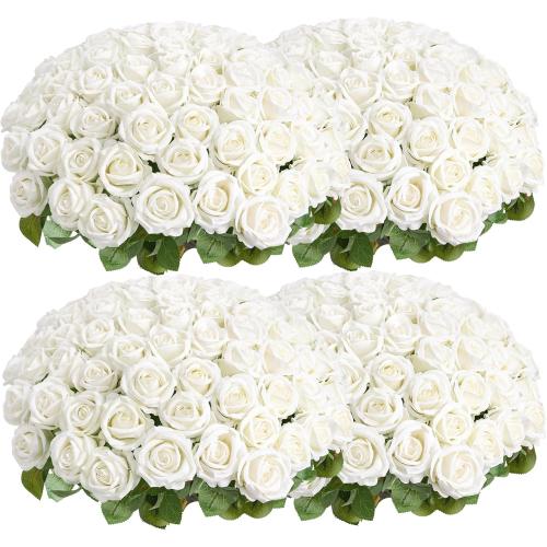 Auihiay Roses Artificial Flower - Realistic White Fake Roses for Wedding Centerpieces, Table Decor, Valentine's Day, Mother's Day, and Home Party Decorations