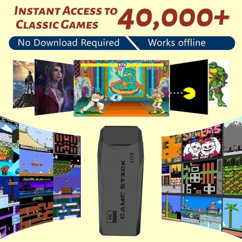 HRYYDS 2026 Retro Gaming Console Pro 4K HDMI with 40,000  Built-in Classic Video Games - Plug & Play Game Stick for TV with 2 Wireless Controllers | 23 Emulator Support 64GB