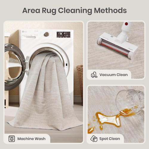 Valenrug Washable Rugs 8x10 - Stain Resistant 8x10 Area Rugs for Living Room, Non Slip Backing Gradient Printed Rugs for Bedroom, Foldable Machine Washable Area Rug(8'x10', Beige)