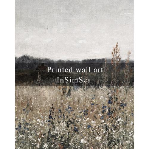 InSimSea Square Framed Canvas Wall Art, Home Decor Vintage Scenery Field Meadow Flowers Wall Art Prints, Retro Nature Floral Oil Paintings Wall Decor for Living Room Bedroom Home Bathroom 12x12