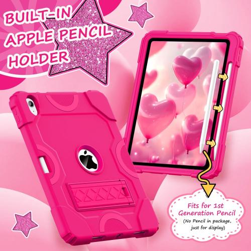 Cantis Case for iPad 11-inch (A16) 2025/ iPad 10th Generation 2022 (10.9 inch), Shockproof Cover 10th Generation with Pencil Holder & Kickstand, Hot Pink