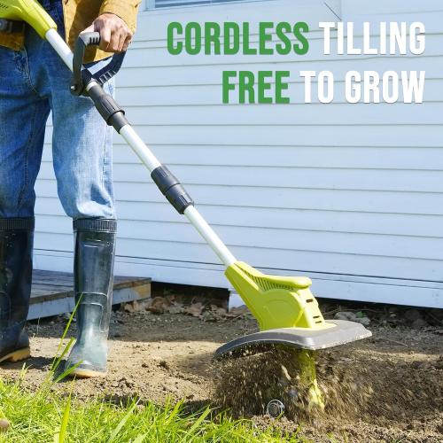 Green 20V Cordless Tiller Cultivator with 48 Steel Tines, 9-inch Wide Battery Powered Garden Cultivator, Mini Tiller for Lawn/Gardening/Soil Cultivation(2*2Ah Battery and Fast Charger Included)