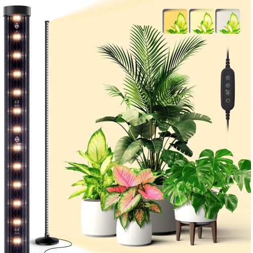 Bstrip Standing Grow Light for Indoor Plants, Vertical Grow Light with 3 Light Modes, Wide Illumination and Dimmable, T10 Full Spectrum Floor Grow Lights, 16in-65in Adjustable Height & Auto Timer