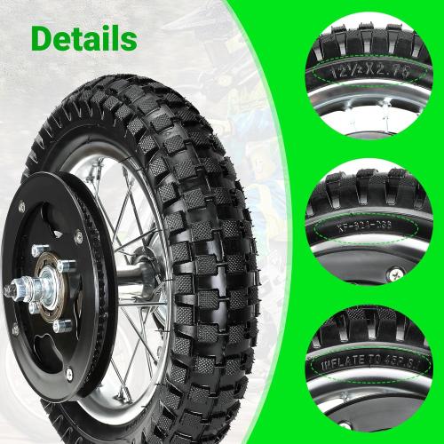 12-1/2 x 2.75 12.5x2.75 Rear Wheel Assembly Replacement for Razor MX350 MX400 Dirt Rocket with Knobby Street Tire Inner Tube Rim 25H 132 Link Chain Tensioner Freewheel Sprocket Dirt Bike Parts