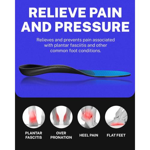 Walkhero Plantar Fasciitis Pain Relief Insoles High Arch Support Orthotic Shoes Inserts, Relieve Flat Feet and Foot Fatigue (Mens 6-6 1/2 | Womens 8-8 1/2, Blue)