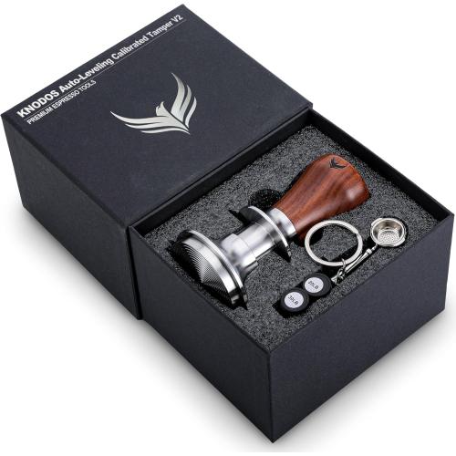 54mm Espresso Tamper for Breville Machine Rosewood KNODOS Auto Leveling, Double Spring Loaded Wooden 30LB Calibrated Coffee Tamper