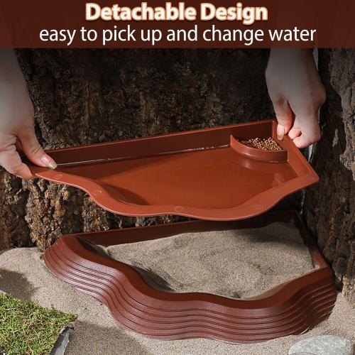 Tortoise Water Bowl with Ramp, 3PCS Leaf Reptile Food Water Bowl Turtle Pool Reptile Water Dish Tortoise Bathing Pool Turtle Soaking Dish Aquarium Habitat Accessories Large