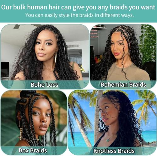 MOTFIN Human Braiding Hair for Boho Braids 20 Inch Curly Wave Bulk Bundles