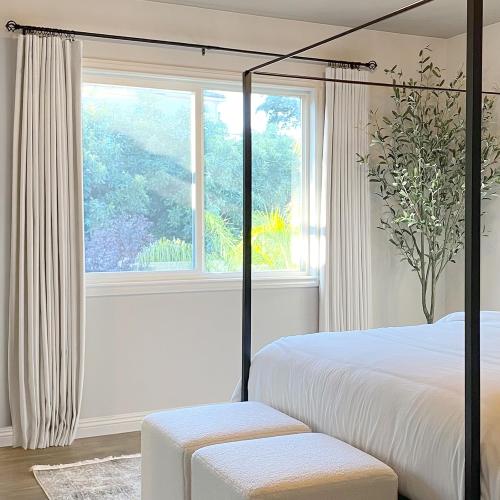 INOVADAY 100% Blackout Curtains for Bedroom, Black Out Curtains 96 Inch Long, Clip Rings Linen Blackout Drapes, Thermal Insulated Room Darkening for Living Room, 2 Panels - Beige,W50xL96