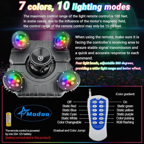 Pond Fountain Aerator with Lights Dynamic RGB Light 1HP 750W Floating Fountain for Pond Lake, 110V 15000 GPH Fully Automatic Stainless Steel Fountain Pump 100Ft Cord with 4 LED Lights and Nail, Rope