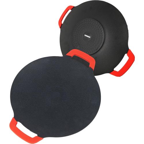 Korean Style BBQ Grill Pan,13 Non-stick Smokeless Circular Grill Pan with Silicone handle,Medical Stone Coated Barbecue Stovetops Frying Pan for Indoor Outdoor Camping baking Pan