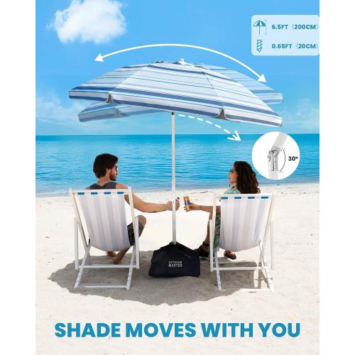 OutdoorMaster 7.2ft Beach Umbrellas for Sand with Sandbag & Anchor | 7.2ft Adjustable Umbrella for Beach, Wind Resistant, Portable UPF50  Sunshade with Carry Bag for Patio