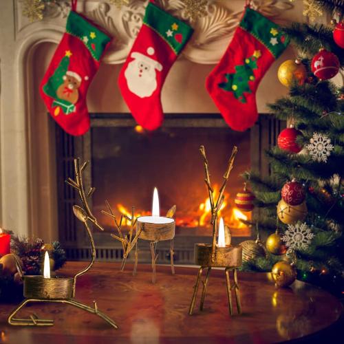 Funpeny Reindeer Tea Light Candle Holders, 6 Pack Iron Christmas Decoration for Party Dining Table Centerpeice Decorative